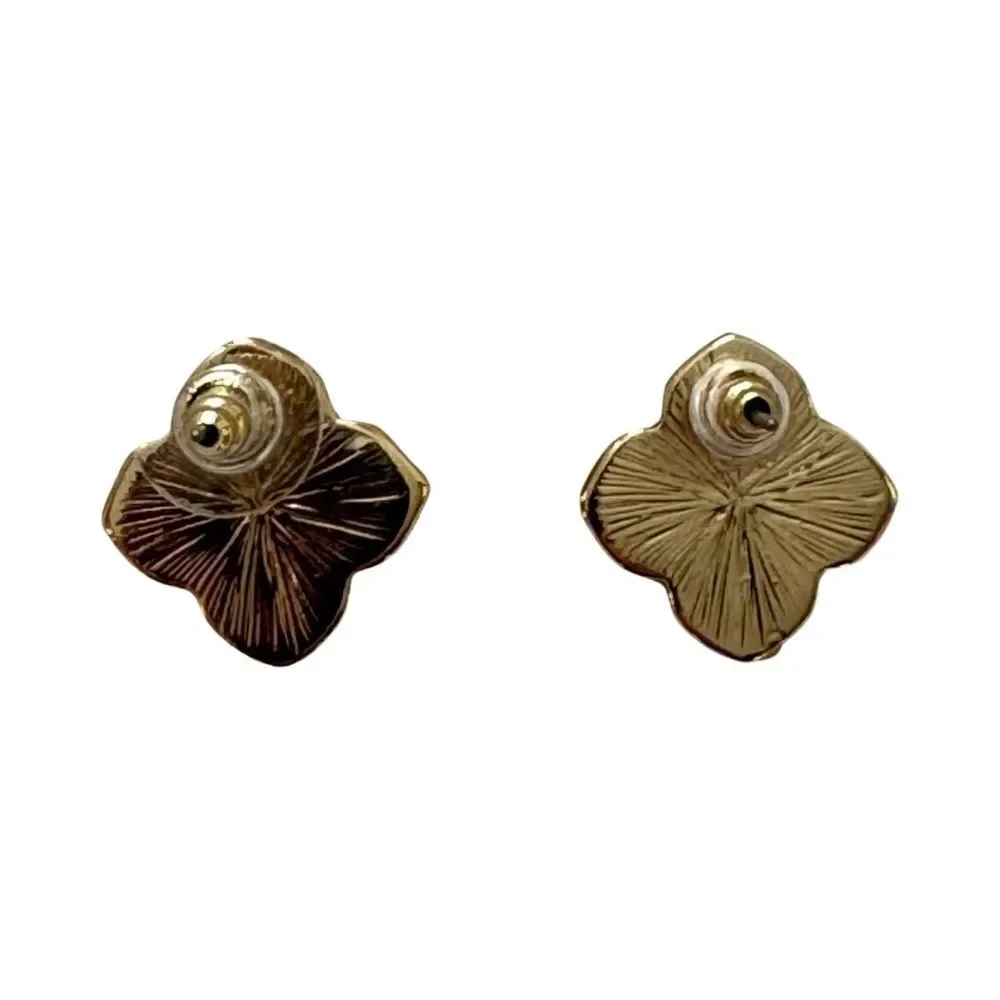 Four Leaf Clover Pattern Black and Gold Post Earrings with Velvet Case NWT
